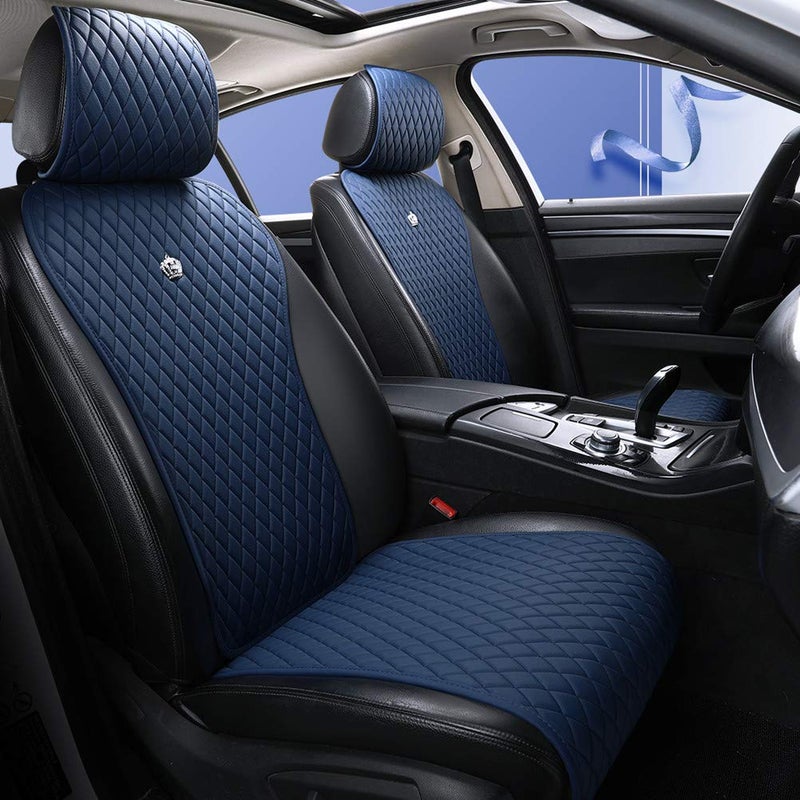 Red Rain Leather Seat Cover Universal Seat Covers with Crown Car Seat Protector Fit Car/Auto/Truck/SUV Blue 2/3 Covered (Dark Blue) - Image 1